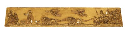 Lot 767 - A 19TH CENTURY FRENCH GILT GESSO PANEL DEPICTING A CLASSICAL CHARIOT SCENE