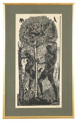 Lot 1053 - C. PENN 1966. A 20TH CENTURY WOODCUT PRINT OF ADAM AND EVE