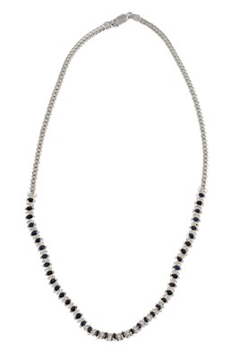 Lot 578 - AN 18CT GOLD, SAPPHIRE AND DIAMOND NECKLACE