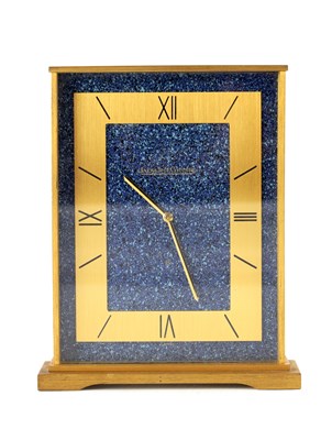 Lot 1529 - JAEGER-LECOULTRE. A SWISS MID 20th CENTURY GILT BRASS AND FAUX LAPIS LAZULI MANTEL CLOCK