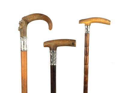 Lot 635 - A SELECTION OF THREE LATE 19TH CENTURY HORN HANDLED WALKING STICKS