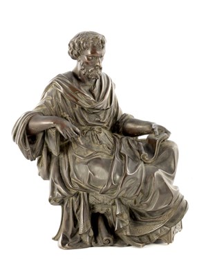 Lot 769 - A 19TH CENTURY PATINATED BRONZE FIGURAL SCULPTURE