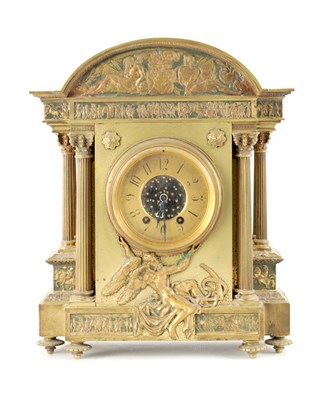 Lot 1486 - A LARGE LATE 19TH CENTURY FRENCH BRASS CASED MANTEL CLOCK