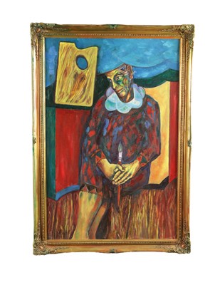 Lot 986 - RENZO GALEOTTI. A 20TH CENTURY MODERN ART MIXED OIL PAINTING