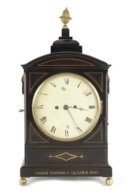 Lot 1494 - JOHNSON, LIVERPOOL. A REGENCY EBONISED DOUBLE FUSEE BRACKET CLOCK WITH INTERESTING PROVONANCE