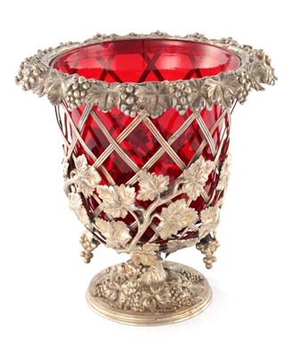 Lot 200 - A LATE 19TH CENTURY CRANBERRY GLASS AND SILVER PLATED WINE COOLER