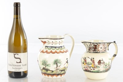 Lot 68 - TWO EARLY 19TH CENTURY LEEDS WARE SPORTING JUGS