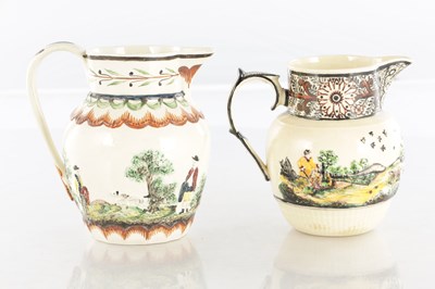 Lot 68 - TWO EARLY 19TH CENTURY LEEDS WARE SPORTING JUGS
