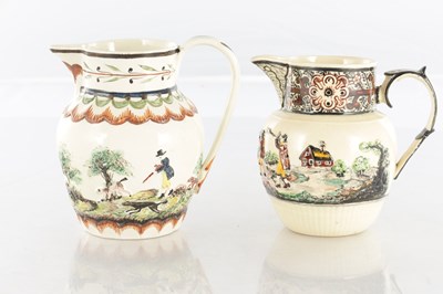 Lot 68 - TWO EARLY 19TH CENTURY LEEDS WARE SPORTING JUGS