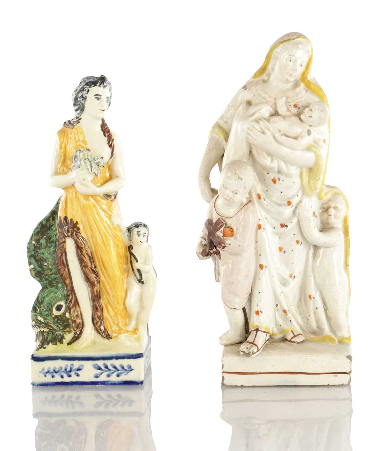 Lot 42 - A LATE 18TH CENTURY PEARLWARE STAFFORDSHIRE FIGURE AND A LATE 18TH CENTURY CREAMWARE FIGURE