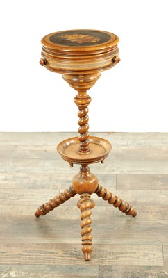 Lot 1595 - A 19TH CENTURY WALNUT AND MARQUETRY SEWING TABLE