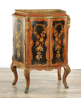 Lot 1634 - A 19TH CENTURY FRENCH MARQUETRY INLAID KINGWOOD AND EBONY SERPENTINE SHAPED DRESSING CHEST