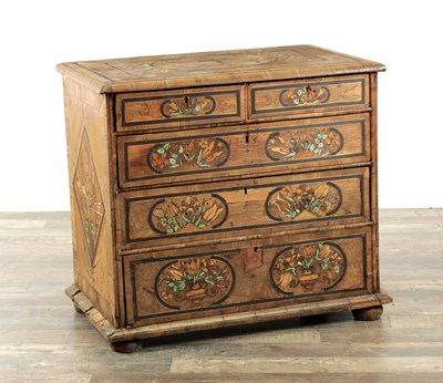 Lot 1731 - A WILLIAM AND MARY FIGURED WALNUT AND PANELLED MARQUETRY INLAID CHEST OF DRAWERS