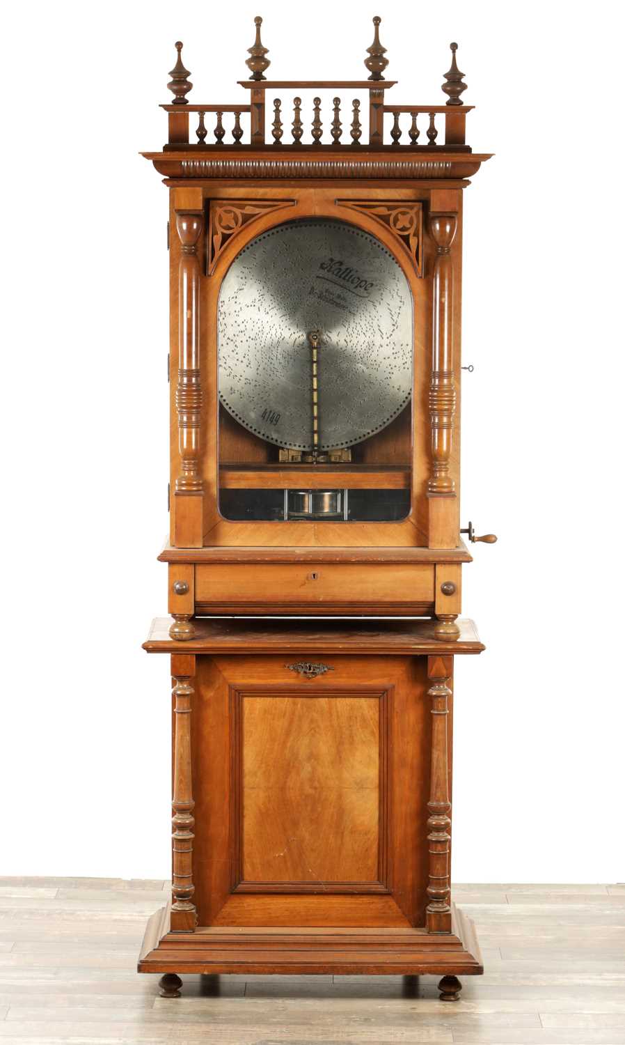 Lot 1041 - A LARGE LATE 19TH CENTURY “PENNY IN THE SLOT” KALLIOPE UPRIGHT POLYPHON ON STAND