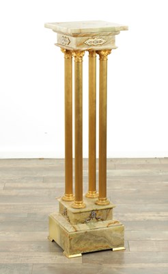 Lot 858 - A LATE 19TH CENTURY ONYX AND CHAMPLEVE ENAMELLED PEDESTAL