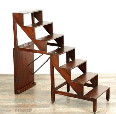 Lot 1622 - A GEORGE III MAHOGANY SET OF METAMORPHIC LIBRARY STEPS / TABLE