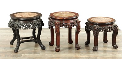 Lot 369 - A COLLECTION OF THREE 19TH CENTURY HARDWOOD CHINESE JARDINIERE STAND