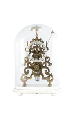 Lot 1449 - A 19TH CENTURY ENGLISH FUSEE SKELETON CLOCK WITH PASSING STRIKE