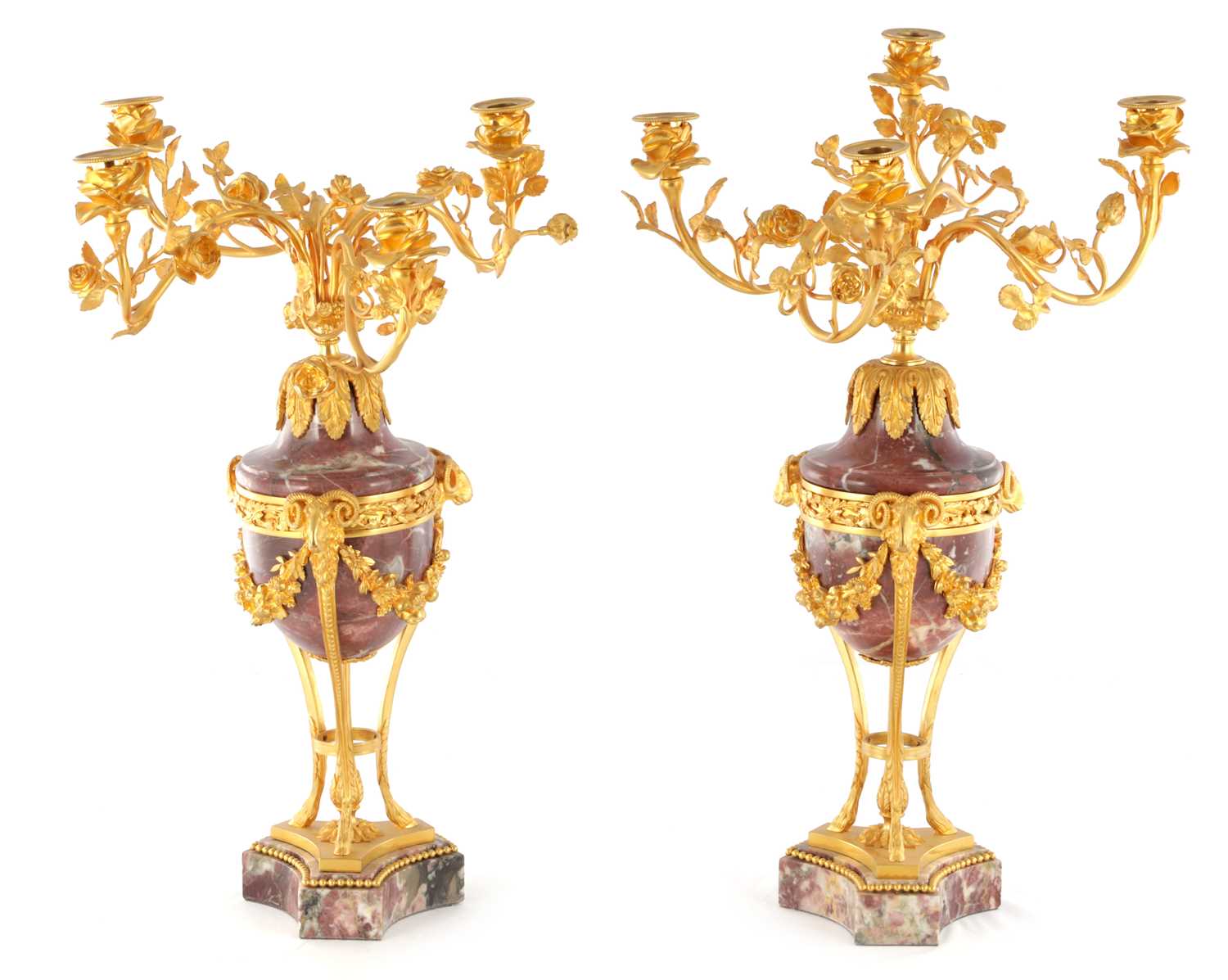 Lot 759 - A PAIR OF 19TH CENTURY FRENCH MARBLE AND ORMOLU CANDELABRA