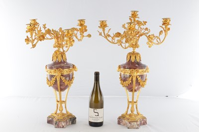 Lot 759 - A PAIR OF 19TH CENTURY FRENCH MARBLE AND ORMOLU CANDELABRA