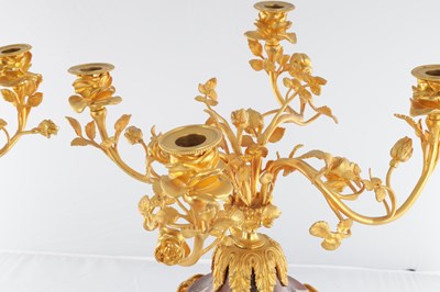 Lot 759 - A PAIR OF 19TH CENTURY FRENCH MARBLE AND ORMOLU CANDELABRA