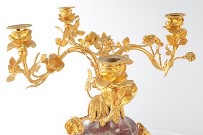 Lot 759 - A PAIR OF 19TH CENTURY FRENCH MARBLE AND ORMOLU CANDELABRA