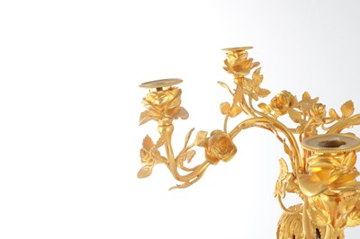 Lot 759 - A PAIR OF 19TH CENTURY FRENCH MARBLE AND ORMOLU CANDELABRA