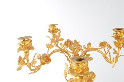 Lot 759 - A PAIR OF 19TH CENTURY FRENCH MARBLE AND ORMOLU CANDELABRA