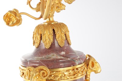 Lot 759 - A PAIR OF 19TH CENTURY FRENCH MARBLE AND ORMOLU CANDELABRA