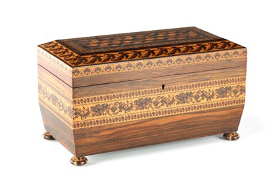 Lot 941 - A LARGE 19TH CENTURY TUNBRIDGE WARE TEA CADDY