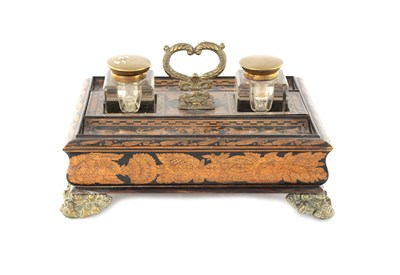 Lot 933 - A REGENCY PENWORK DECORATED INKSTAND
