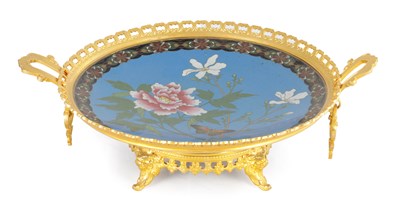 Lot 454 - A 19TH CENTURY JAPANESE ORMOLU MOUNTED CLOISONNE CENTREPIECE
