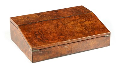 Lot 942 - A 19TH CENTURY BURR WALNUT WRITING SLOPE