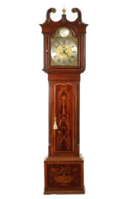 Lot 1451 - A GEORGE III AND LATER INLAID MAHOGANY LONGCASE CLOCK