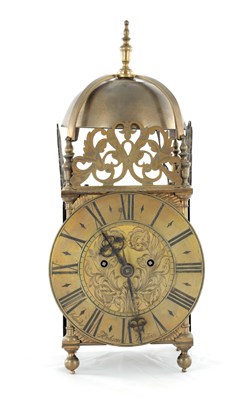 Lot 1454 - A 19TH CENTURY ENGLISH DOUBLE FUSEE QUARTER CHIMING LANTERN CLOCK