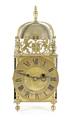 Lot 1371 - RICHARD WASHINGTON, KENDAL. A 19TH CENTURY ENGLISH DOUBLE FUSEE LANTERN CLOCK