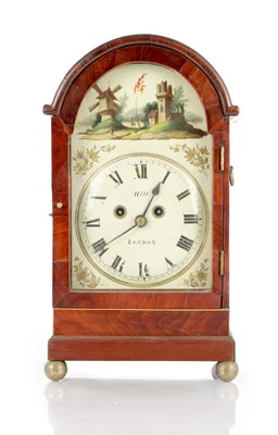 Lot 1465 - A LATE 19TH CENTURY TWIN FUSEE BRACKET CLOCK MOVEMENT AND DIAL WITH ARCHED MAHOGANY CASE
