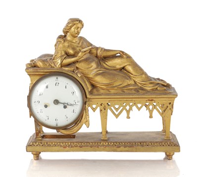 Lot 1477 - A MID 19TH CENTURY AUSTRIAN CARVED GILTWOOD FIGURAL MANTEL CLOCK