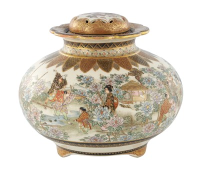 Lot 563 - A JAPANESE MEIJI PERIOD SATSUMA KORO OF BULBOUS FORM