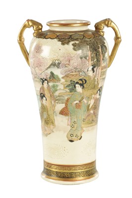 Lot 650 - A JAPANESE MEIJI PERIOD SATSUMA DOUBLE HANDLE CABINET VASE