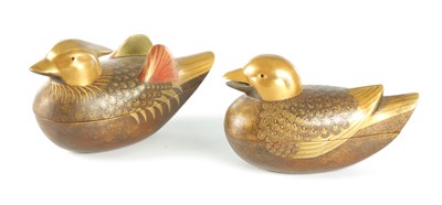 Lot 435 - A PAIR OF JAPANESE MEIJI PERIOD LACQUER WORK LIDDED POTS FORMED AS DUCKS