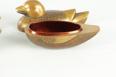 Lot 435 - A PAIR OF JAPANESE MEIJI PERIOD LACQUER WORK LIDDED POTS FORMED AS DUCKS