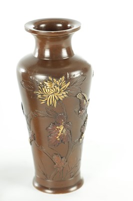 Lot 562 - A SMALL PAIR OF JAPANESE MEIJI PERIOD BRONZE AND MIXED METAL CABINET VASES