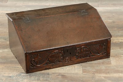 Lot 950 - A LATE 17TH CENTURY OAK CARVED BIBLE BOX