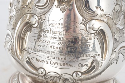 Lot 173 - A PAIR OF LARGE 19TH CENTURY MARTIN HALL & CO SILVER PLATED TANKARD JUGS