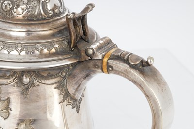 Lot 173 - A PAIR OF LARGE 19TH CENTURY MARTIN HALL & CO SILVER PLATED TANKARD JUGS
