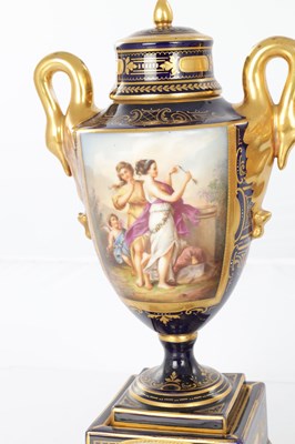 Lot 88 - A PAIR OF 19TH CENTURY VIENNA PORCELAIN VASE AND COVERS