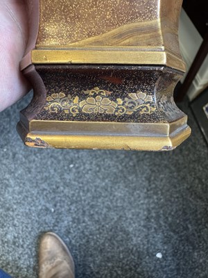 Lot 150 - A FINE PAIR OF JAPANESE MEIJI PERIOD GOLD LACQUERWORK CABINET VASES ON HARDWOOD STANDS