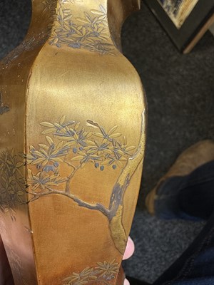 Lot 150 - A FINE PAIR OF JAPANESE MEIJI PERIOD GOLD LACQUERWORK CABINET VASES ON HARDWOOD STANDS