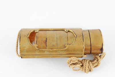 Lot 76 - AN UNUSUAL JAPANESE MEIJI PERIOD SIX CASE GOLD LACQUER INRO WITH OUTER SLEEVE